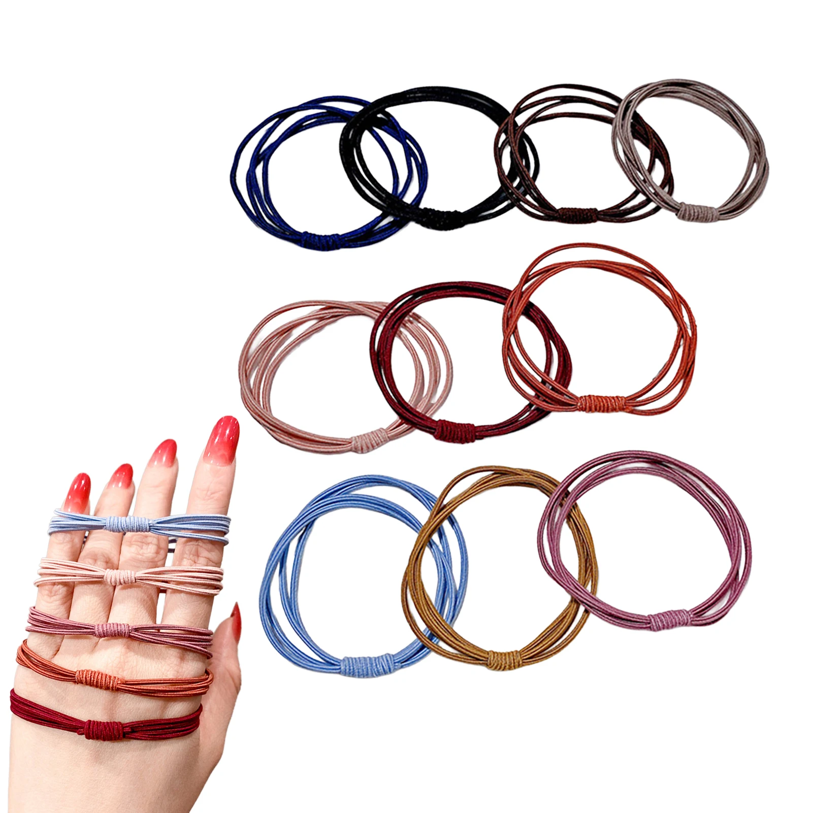 10 Buah Ikat Rambut Wanita Gaya Sederhana Ikat Rambut Elastis Warna Solid Ikat Rambut Kecil untuk Penataan Rambut Keriting Tebal