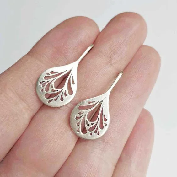 Exquisite Silver Color Hanging Hook Leaf Drop Type Hollow Out Handmade DIY Earrings