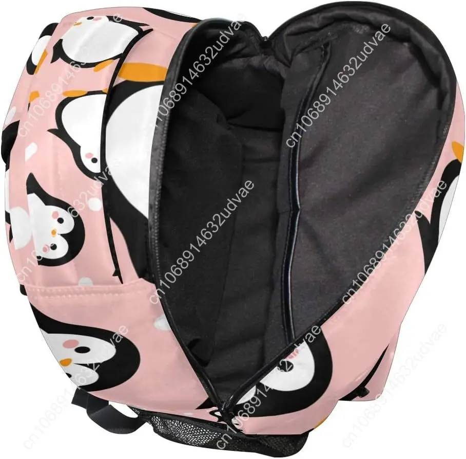 Cute Penguin Backpack For Boys Girls Kids Cartoon Pink Sea Animals Dots Student Bookbag School Bag 14 Inch Laptop Backpacks Trav