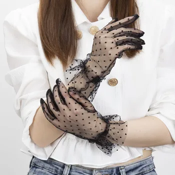 1 paio di guanti corti in Tulle a pois da donna accessori da sposa in pizzo elasticizzato guanti da guida eleganti da donna corti con dita intere