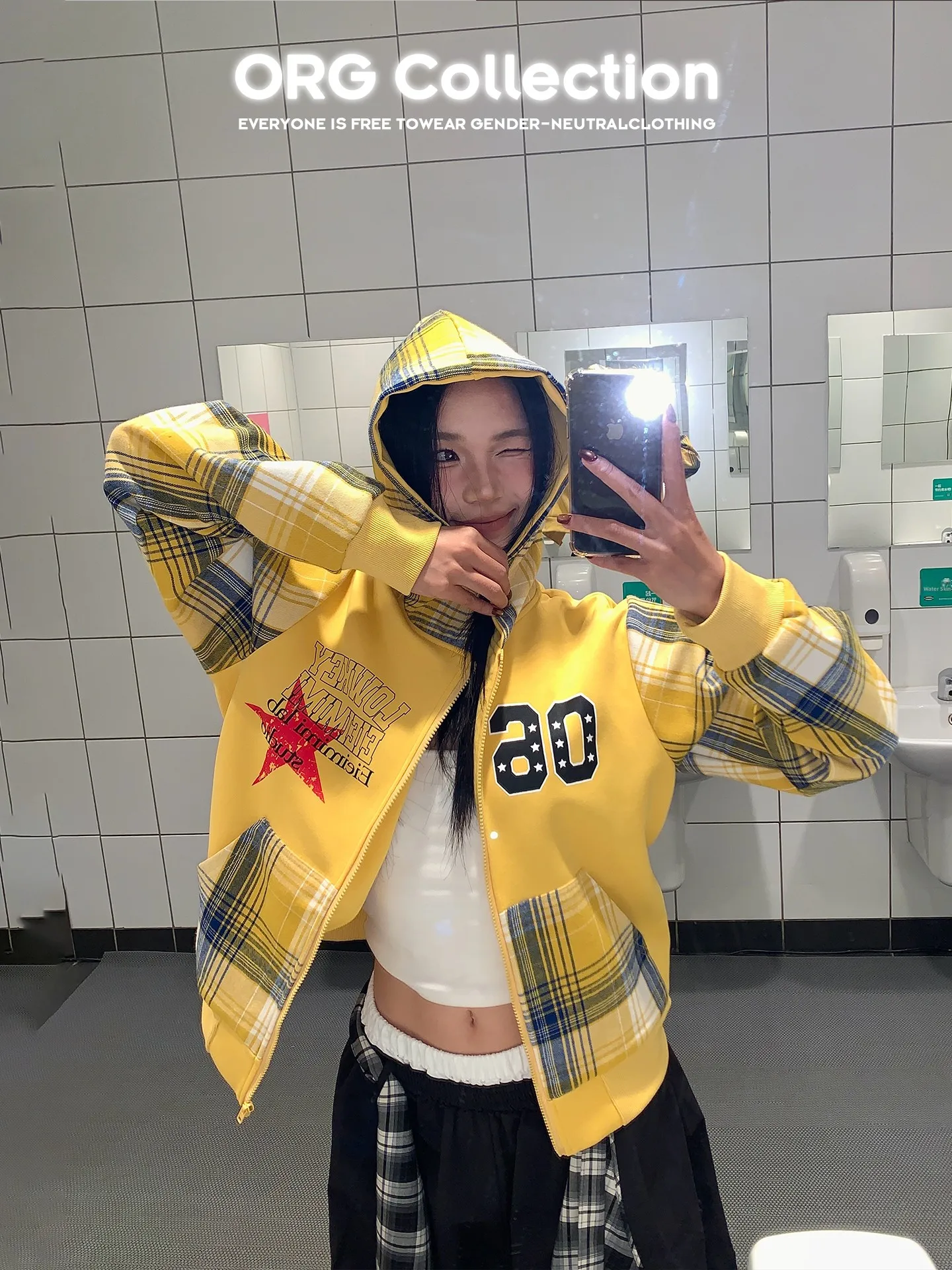 

Casual American Plaid Splicing Sweatirt Women's ort Sve Long Sve Jaet Leisure Matched Top Breathable Hooded Cardigan