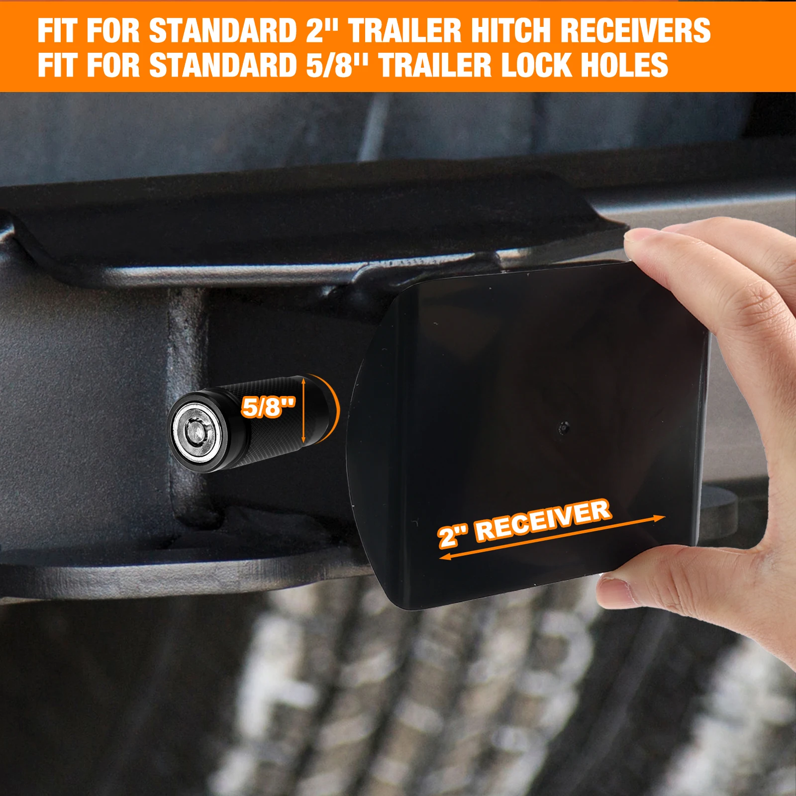 

Trailer Cover Black 50mm Hitch Tube Plug Fits 2" Trunk Receiver Tow Towing Accessories Truck Cap Heavy Duty Truck 5/8" Lock Pin