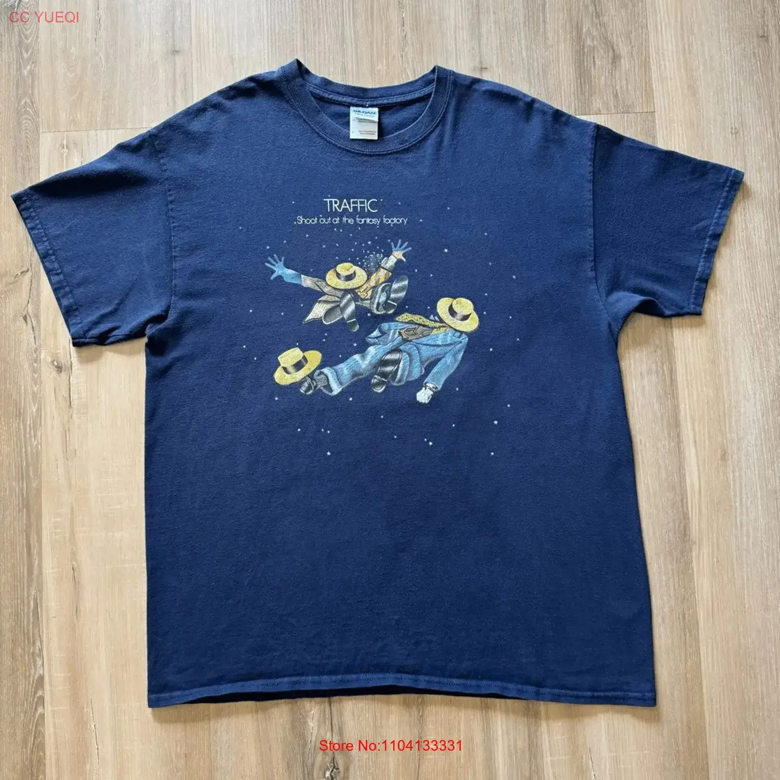 Traffic Shootout At The Fantasy Factory Blue Album Cover T Shirt Size Large Rock vintage Washed streetwear Casual fashion