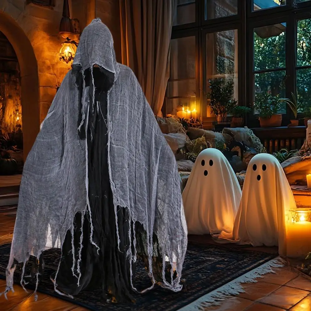 

Unisex Hooded Cape Horror-themed Cape Halloween Cloak Costume for Men Women Grim Reaper Hooded Cape Ghost Demon Cosplay for Day