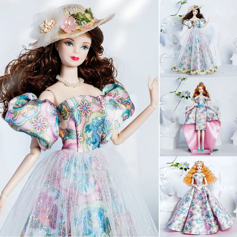 Robes de mannequin de mode européenne avec chaussures chapeaux couronne robes de mariée en dentelle de style chinois pour poupées de mannequin 1/6 BJD 30 cm