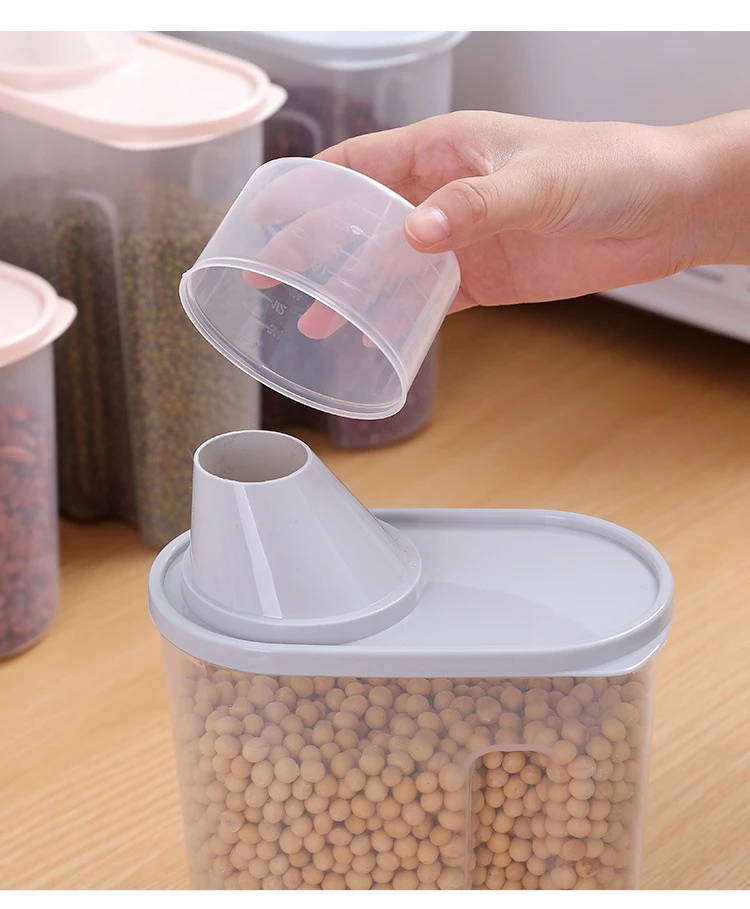 Getreide-Aufbewahrungsbox für die Haushaltsküche, Aufbewahrungsbox für Lebensmittel, versiegelte Dose mit trockener Körnung, Aufbewahrungsbox für Haustiere, Messbecher – Detail 5