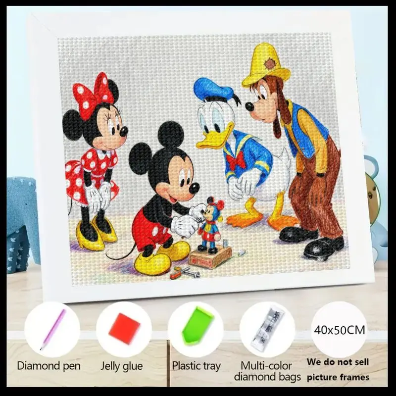 

1PC Disney Friends 5D DIY Diamond Painting Kit Full Drill Round Resin Gems, Cartoon Mickey Mouse Minnie Donald Duck Goofy Crafti