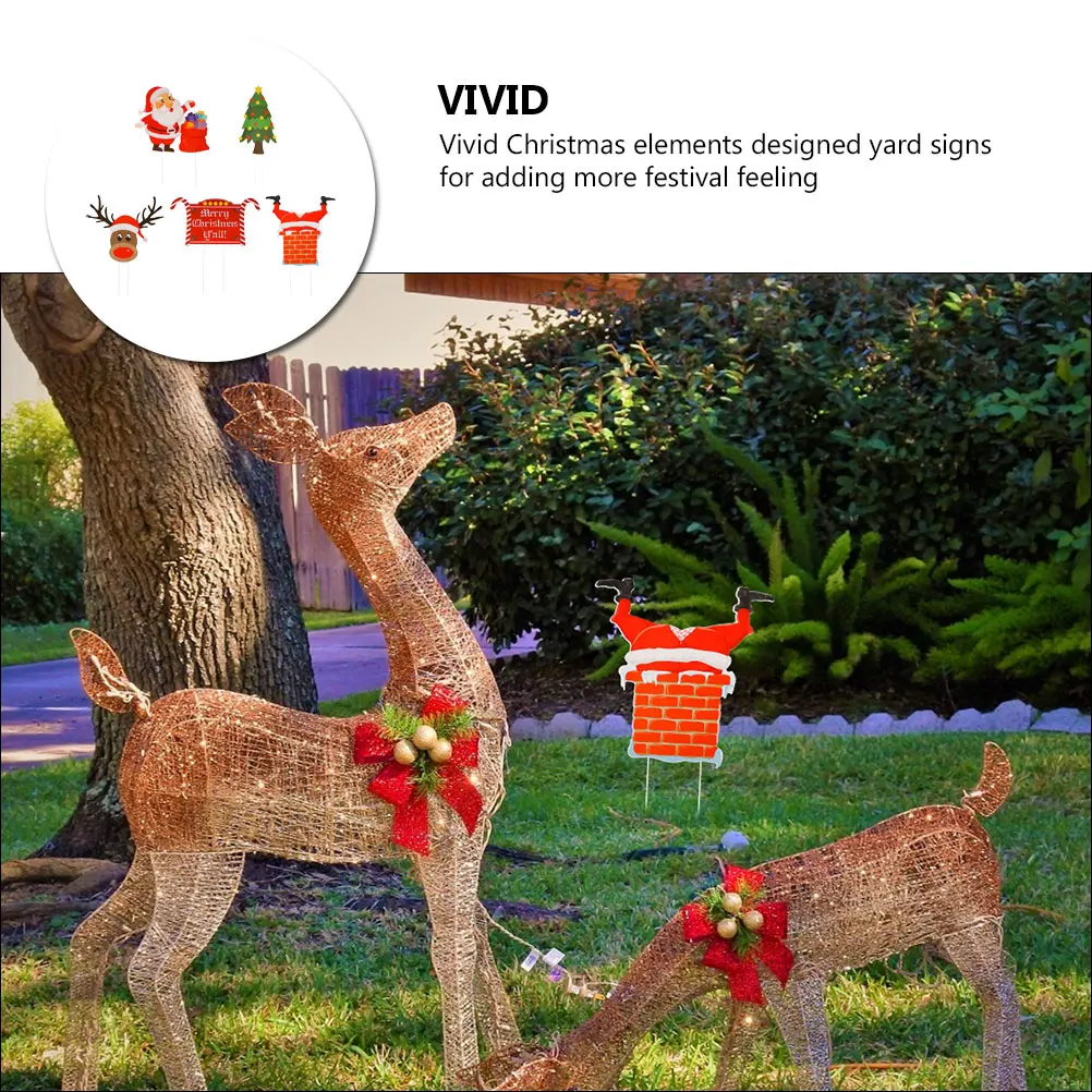 

5 Pcs Christmas Card Backyard & Garden Decorations Signs Pathway Outdoor Porch Stakes Water Proof