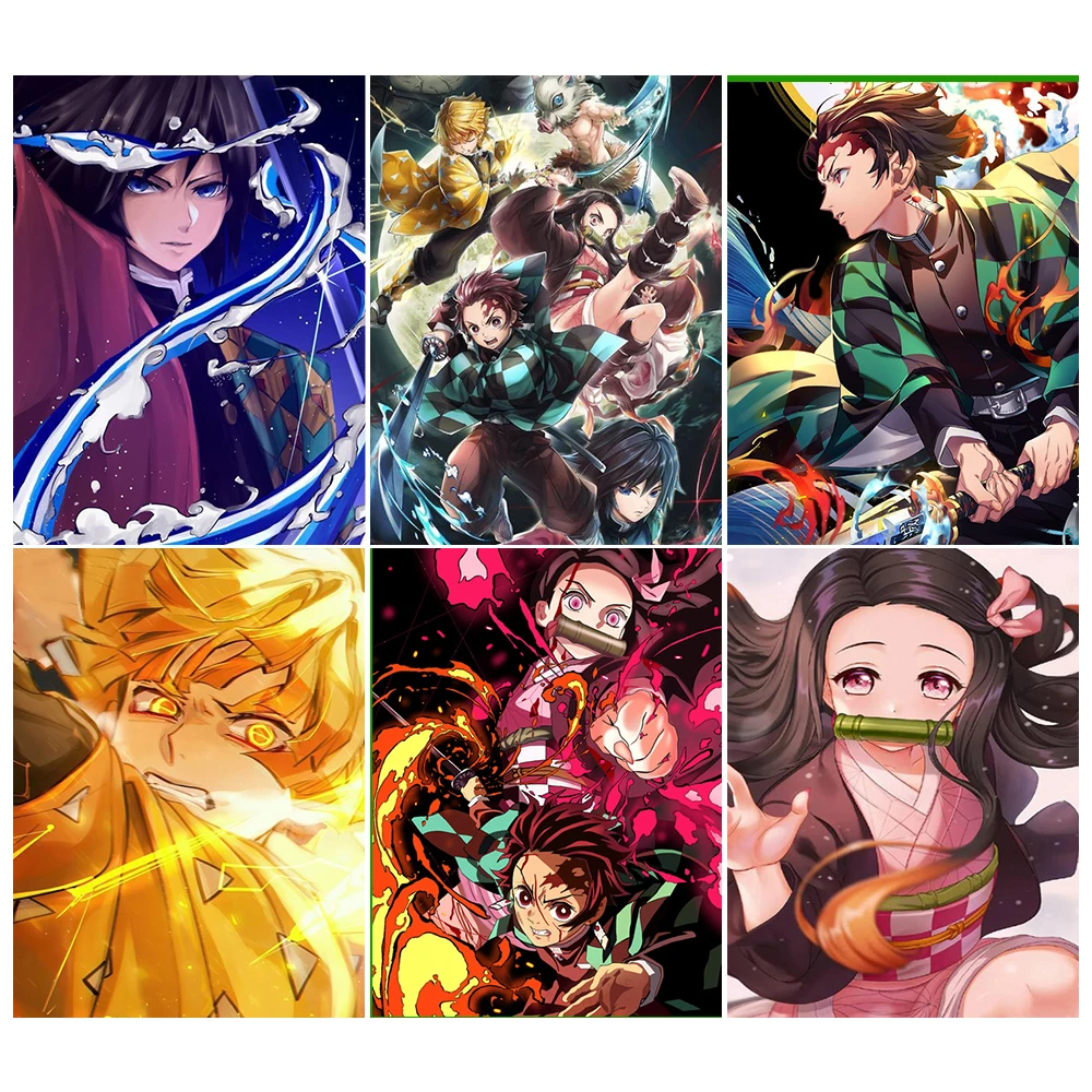 Demon Slayer Diamond Painting Kamado Tanjiro Kamado Nezuko Diamond Embroidery Anime Mosaic Cross Stitch Kit Rhinestones Painting