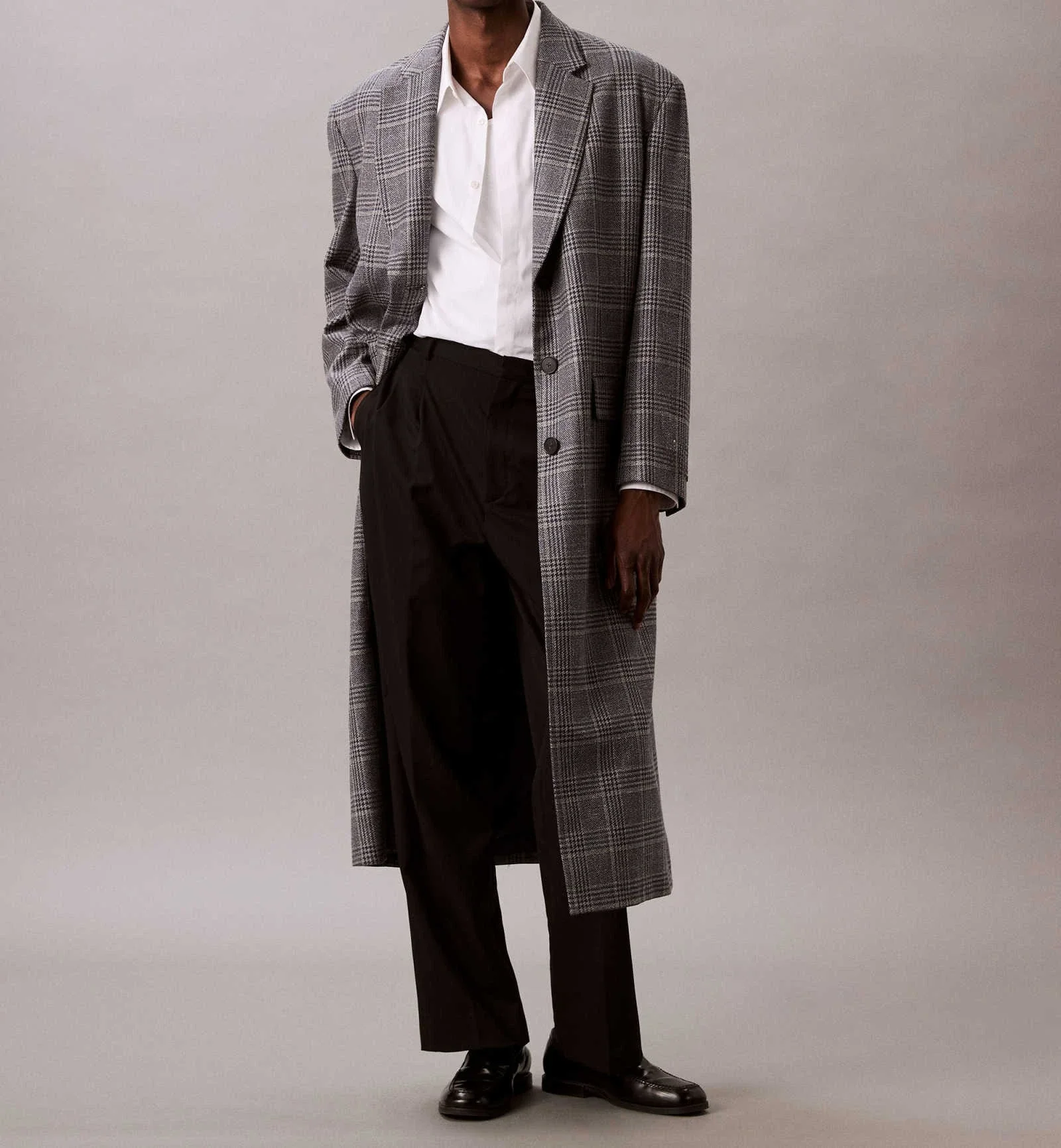 Casual Men's Plaid Long Trench Coat Single Breasted Wool Blends Overcoat Winter Thick Customized One Piece