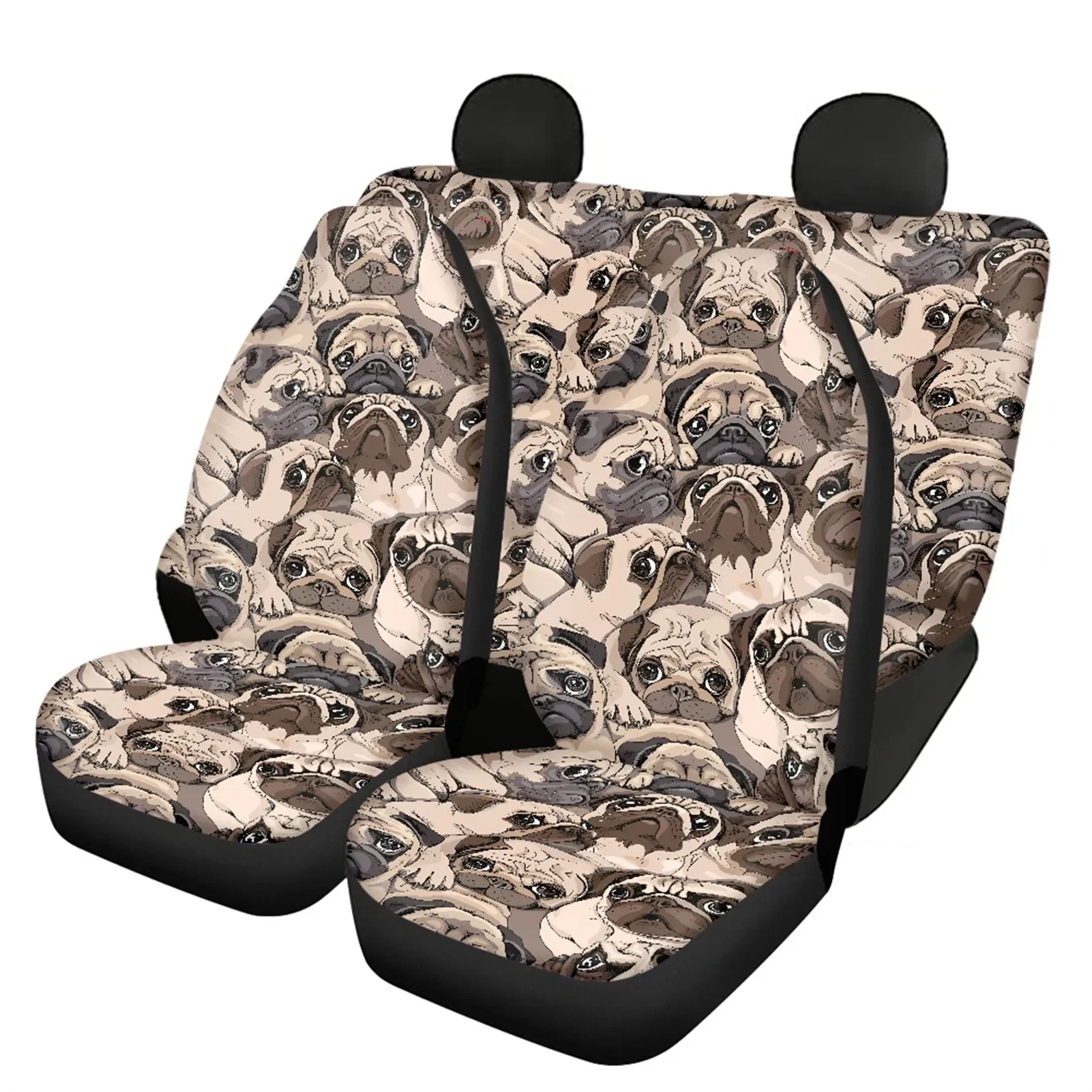 

Cute Pug Dog 3D Pattern Car Interior Seat Covers Soft Anti-Slip Car Protector Front and Back Car Seat Covers Universal Vehicle