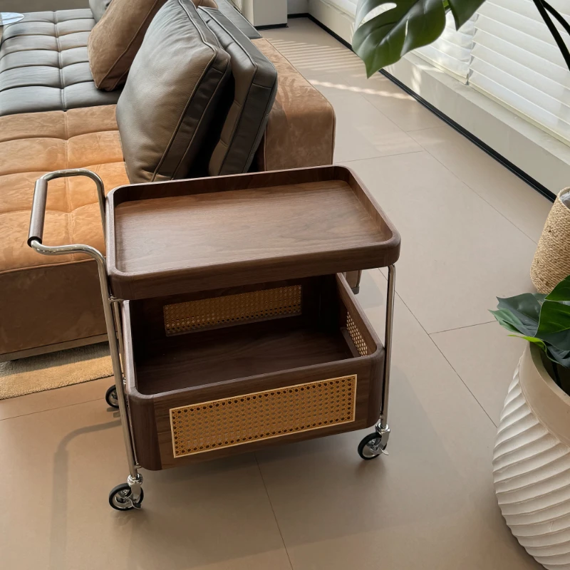 

Solid Wood Side Table Black Walnut Storage Trolley