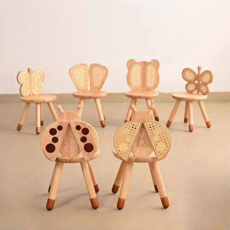 Disassembly and assembly solid wood animal shape stool solid wood plus imitation rattan wood chair
