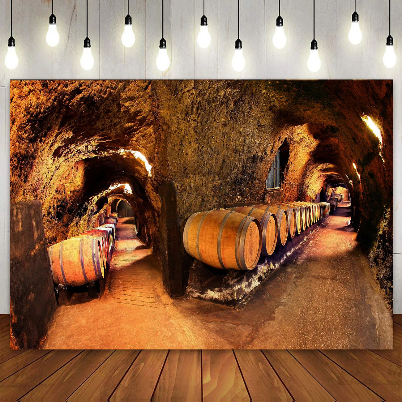 

Wine Cellar Backdrop Bar Club Background Vintage Barn Oak Barrel Western Cowboy Underground Storage Room Oktoberfest Party Decor