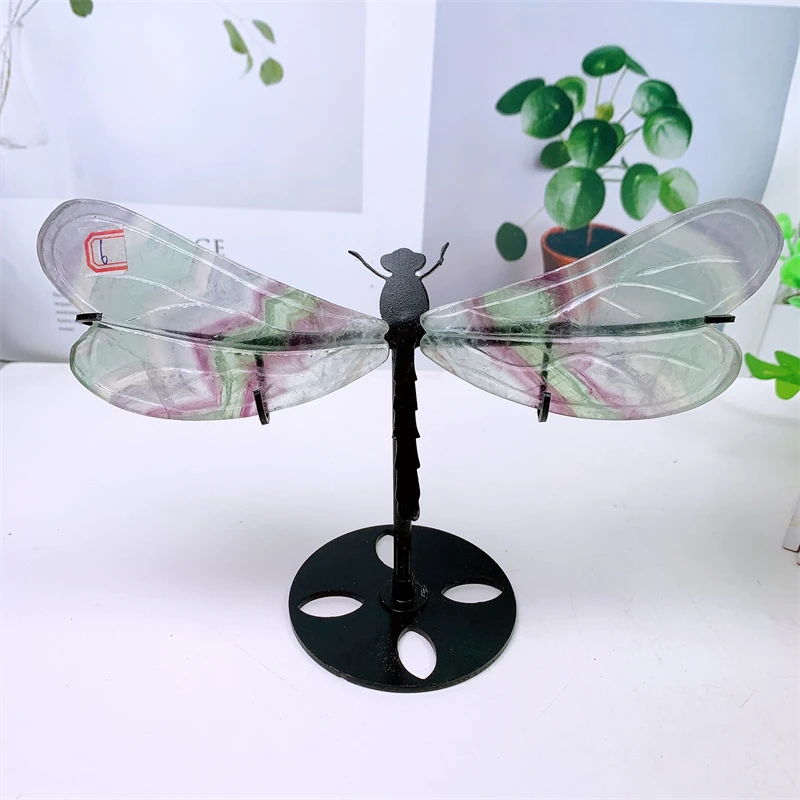 

Natural Fluorite Dragonfly Wing Carving Sculpture Quartz Healing Energy Gemstone Crafts For Home Decoration 1pair