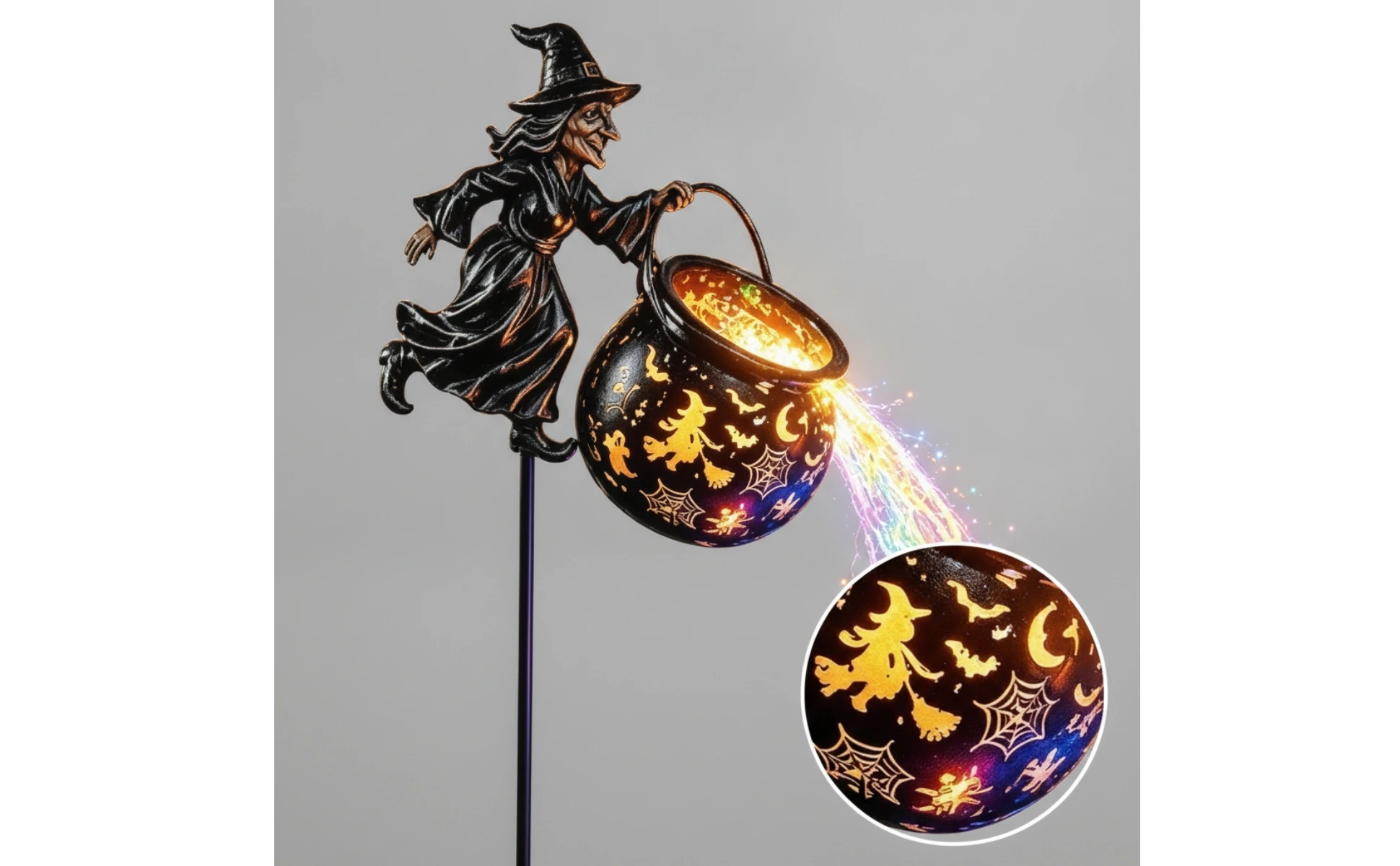 Halloween Witch Cauldron-Style Pot Garden Light Outdoor Halloween Witch Decor with Stake Garden Light with Stake Illuminated