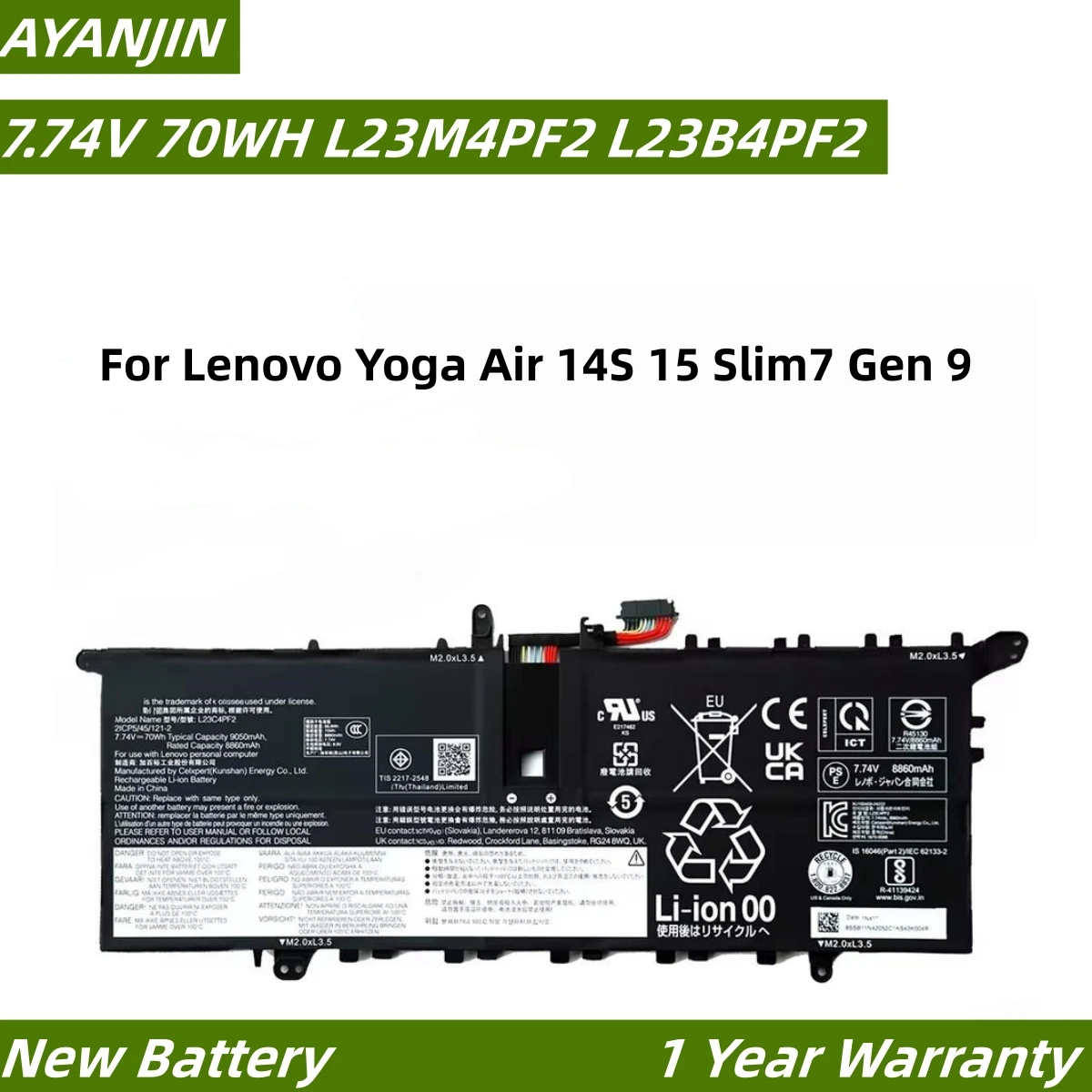 7.74V 70WH L23M4PF2 L23B4PF2 L23C4PF2 Battery for Lenovo Yoga Air 14S 15 Slim7 Gen 9