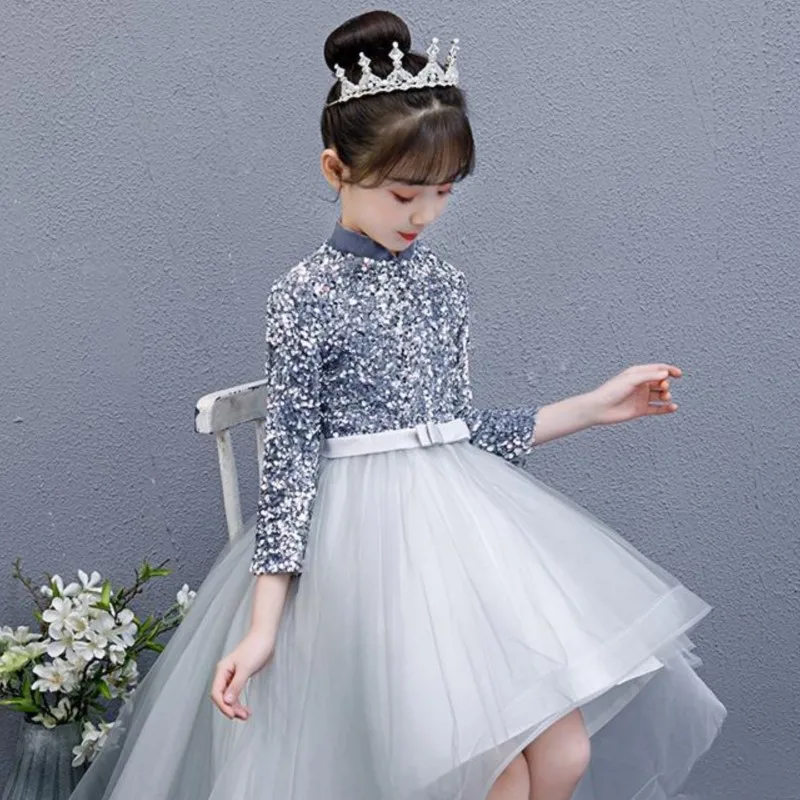 

2026 New Girl's Birthday Dress Princess Dress Children's Long Sleeve Host Piano Performance Dress Kids' Breathable Skirt LI850