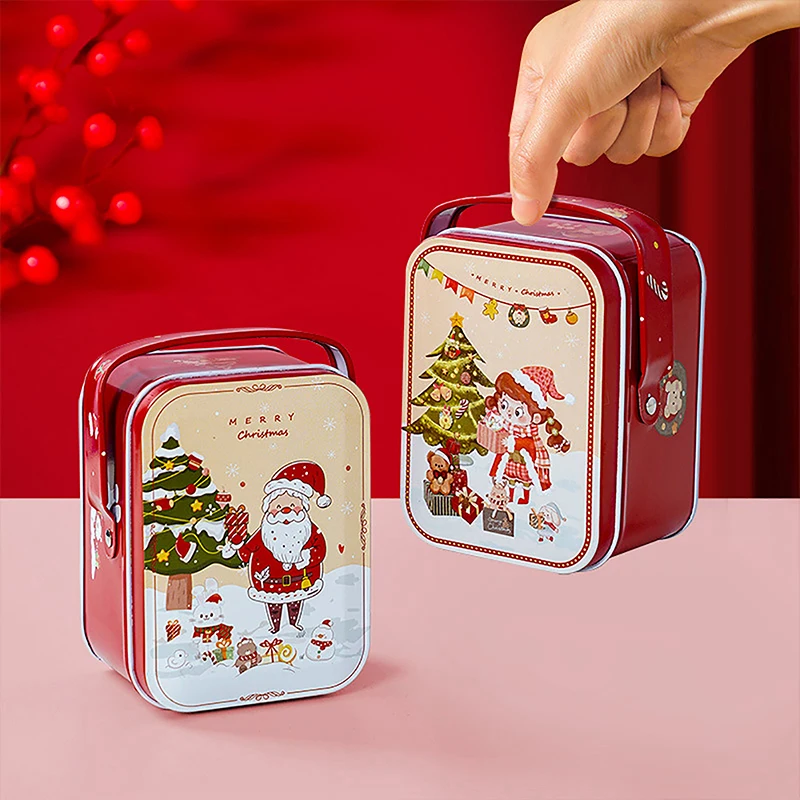 1Pc 2025 Christmas Gifts Empty Tinplate Boxes Candy Box New Year Cookie Chocolate Iron Can Home Storage Box Xmas Party Supplies