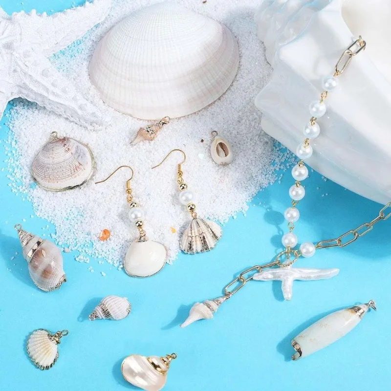 1 صندوق شل سحر الطبيعية الأبيض Cowrie الصدف سحر قذائف محارة مطلي سحر الصيف المحيط البحر سحر للمجوهرات #3