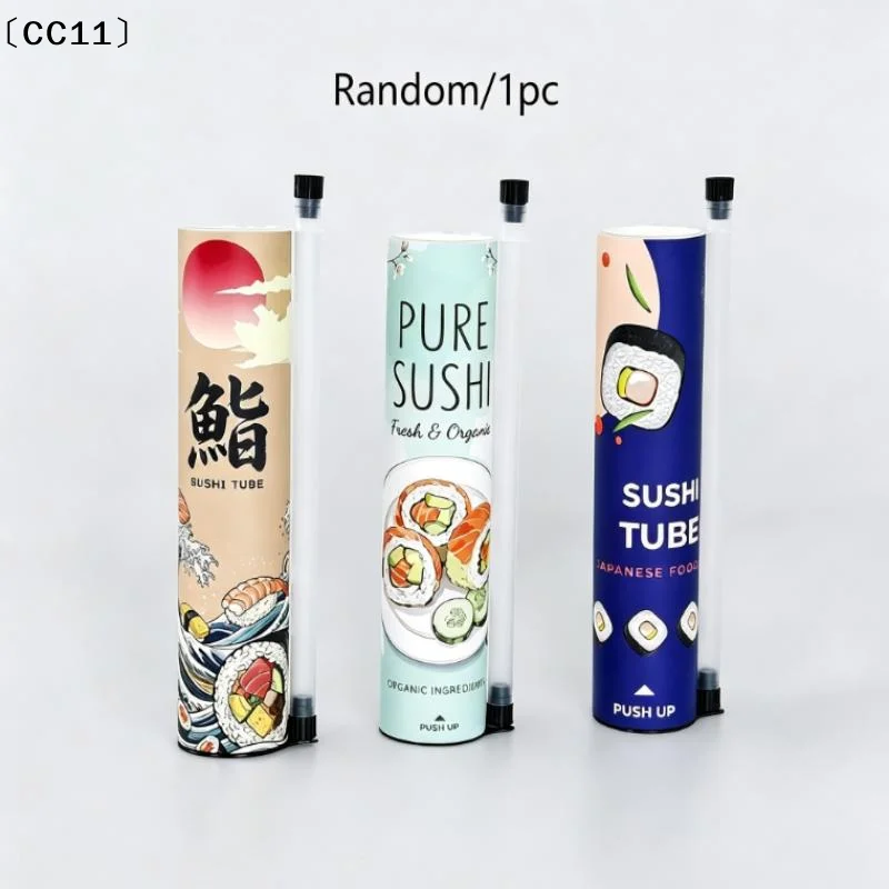 1Pcs Round Sushi Push Box With Sauce Straw Food Grade Sushi Mold Push Up Paper Bucket Bento Accessory〔CC11〕