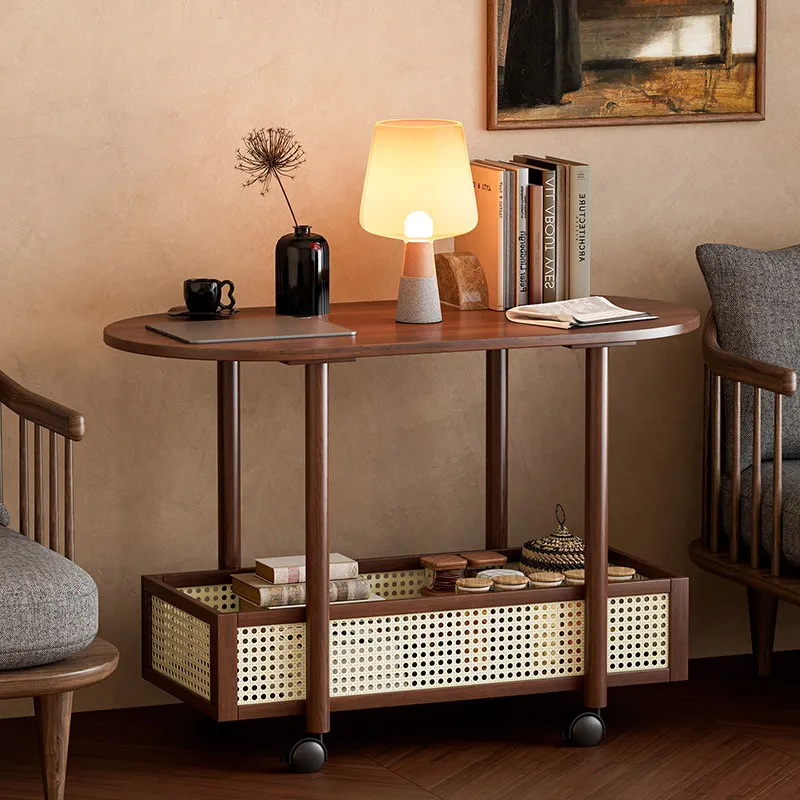 

Medieval Style Movable Coffee Storage Side Cart Side Cabinet For Home Living Room Small Apartment Sofa Fruit Plate Storage