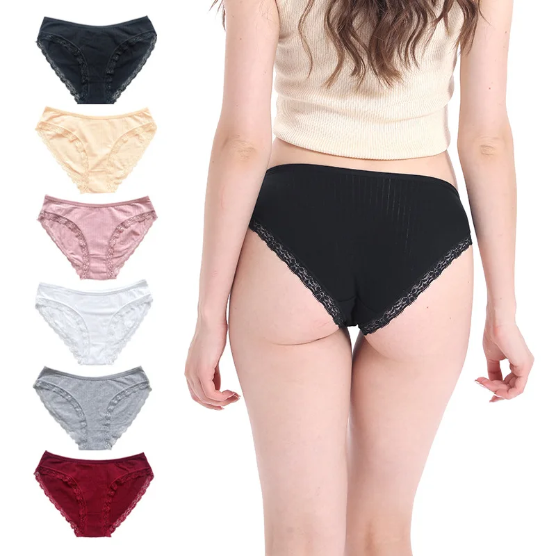 

Women’s Cotton Lace Panties Seamless Lingerie Underpants Soft Ribbed Comfort Breathable Underwear Sexy Solid Color Panty Briefs