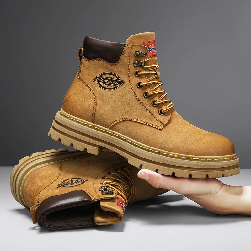 

Tactical Boots Men Genuine Leather Men's Motorcycle Boots Working Shoes Mens Shoe Work & Safety Shoes Dress Booty Man Brown Boot