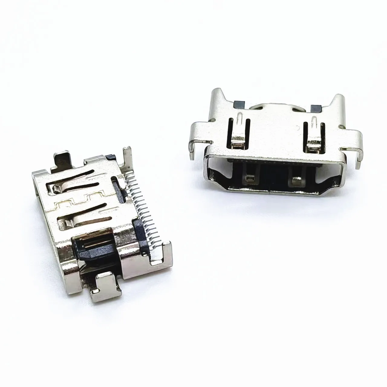 SMT HDMI A 타입 암 커넥터 19핀 SMT, 1.2mm/1.6mm PCB 두께용 로우 프로파일 디자인, 2.2mm 높이 중앙 장착 패드