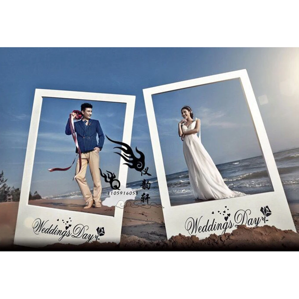 

3pcs Creative Wedding Day Diy Paper Photo Frame White Party Props Funny Unforgettable Memories Couples Picture Prop
