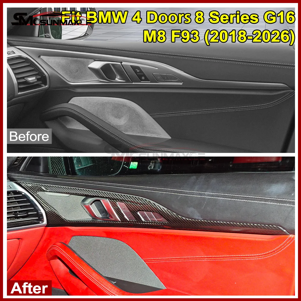 For BMW 8 Series G14 G15 G16 M8 F91 F92 F93 2018-2026 Dry Carbon Fiber Front  Back Door Panel Trim Strip Interior Stick On Cover