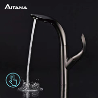 AITANA Gun Grey Luxury Brass Modern Kitchen Faucet Pull out Design 2-Function Hot and Cold Water Sink Touch Mode Faucet