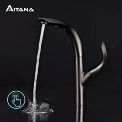 AITANA Gun Grey Luxus-Messing-Küchenarmatur, moderner Küchenarmatur, herausziehbares Design, 2-Funktion-Wasserhahn für heißes und kaltes Wasser, Touch-Modus-Wasserhahn