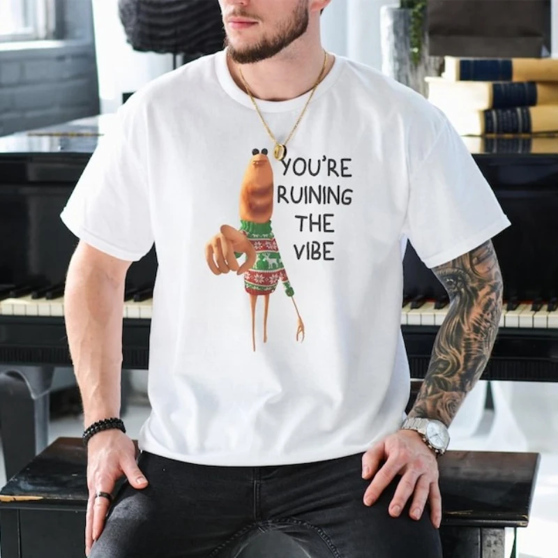 Unisex Funny Marcus The Worm You're Ruining The Vibe Christmas Meme T-Shirt Funny Brain Rot Crew Neck Short Sleeve Cotton Tees