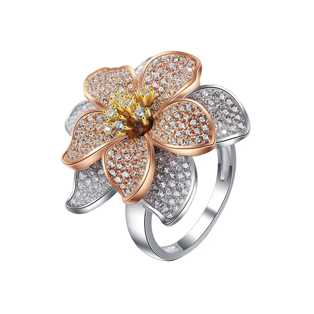 

Fashionable Flower Ring S925 Silver Exotic Style Gold Electroplated Versatile Three Color