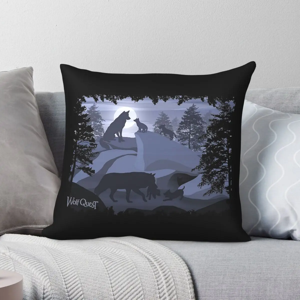 Moonlight Den Wolfquest Dream Square Pillowcase Polyester Linen Velvet Printed Zip Decor Throw Pillow Case Home Cushion Cover