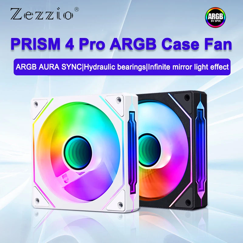 Zezzio PRISM 4 PRO ARGB Case Fan 120mm Seaview Room Chassis Cooling Fan 5V 3PIN Infinite Mirror Light Effect PWM Quiet Fan