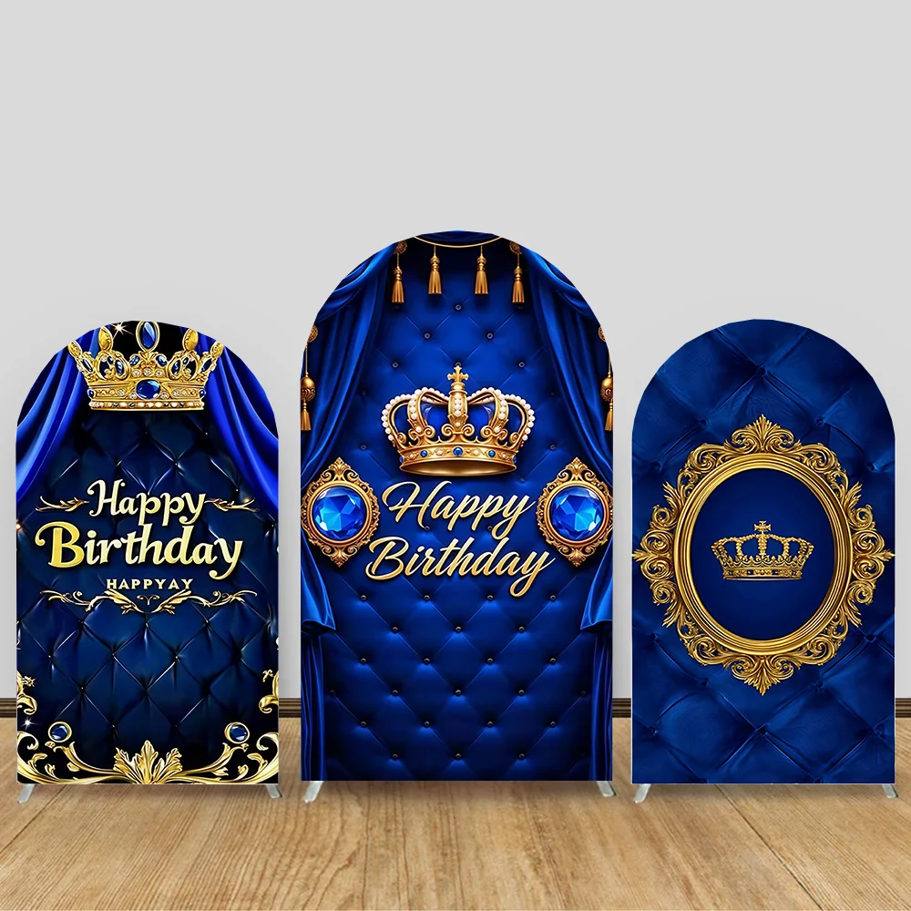 

2-Sided Arch Cover Blue Golden Crown Decoration Backdrop Baby Shower Arch Wall Children 1st Birthday Party Prom Studio