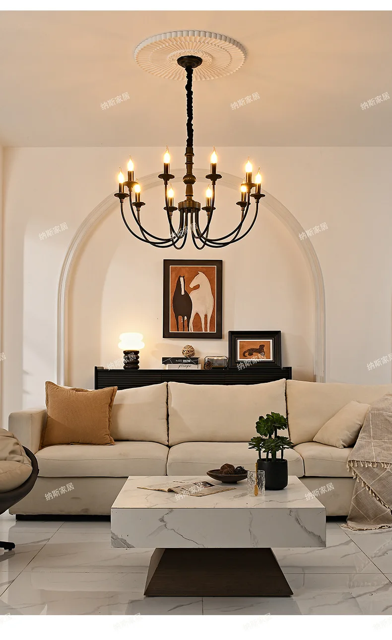 

Rustic retro living room chandelier bedroom dining room light solid wood wabi-sabi wind bungalow candle lamp