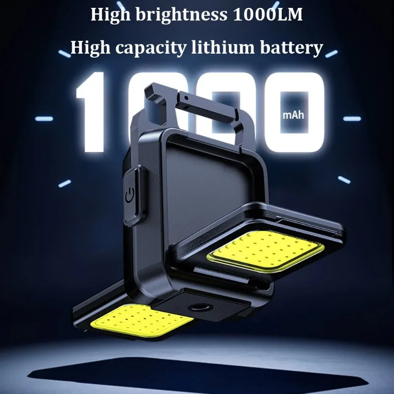 USB Rechargeable Mini Keychain Lamp COB LED Work Light 90 Degree Rotation Portable Multifunctional Camping Emergency Light