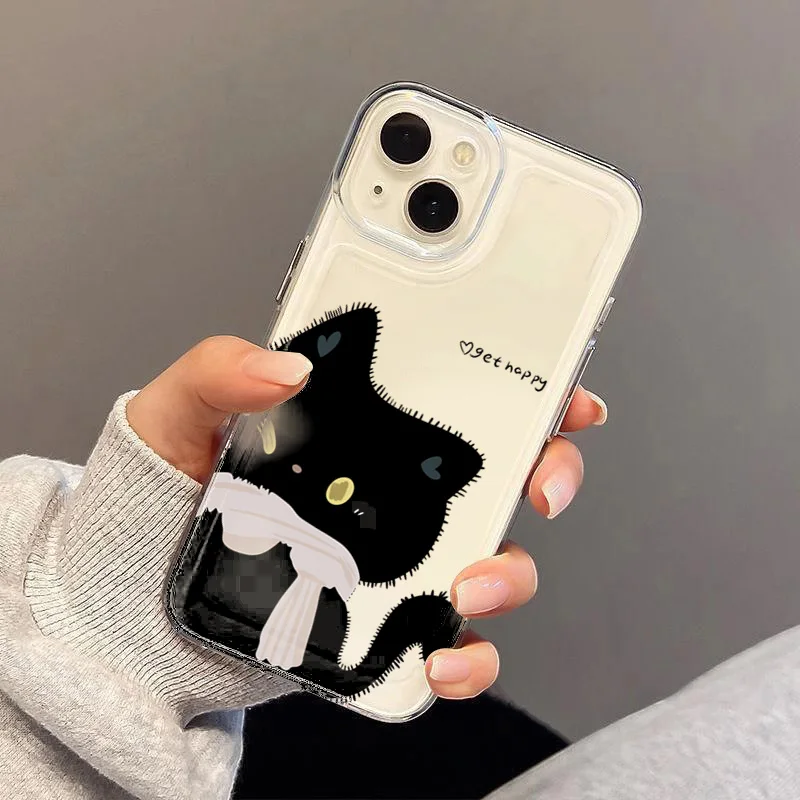 Cartoon Black White Cat Couple Phone Case For Samsung Galaxy A17 A16 A15 A35 A55 A37 A57 S25 S26 Ultra S23 S22 Plus S24FE Cover