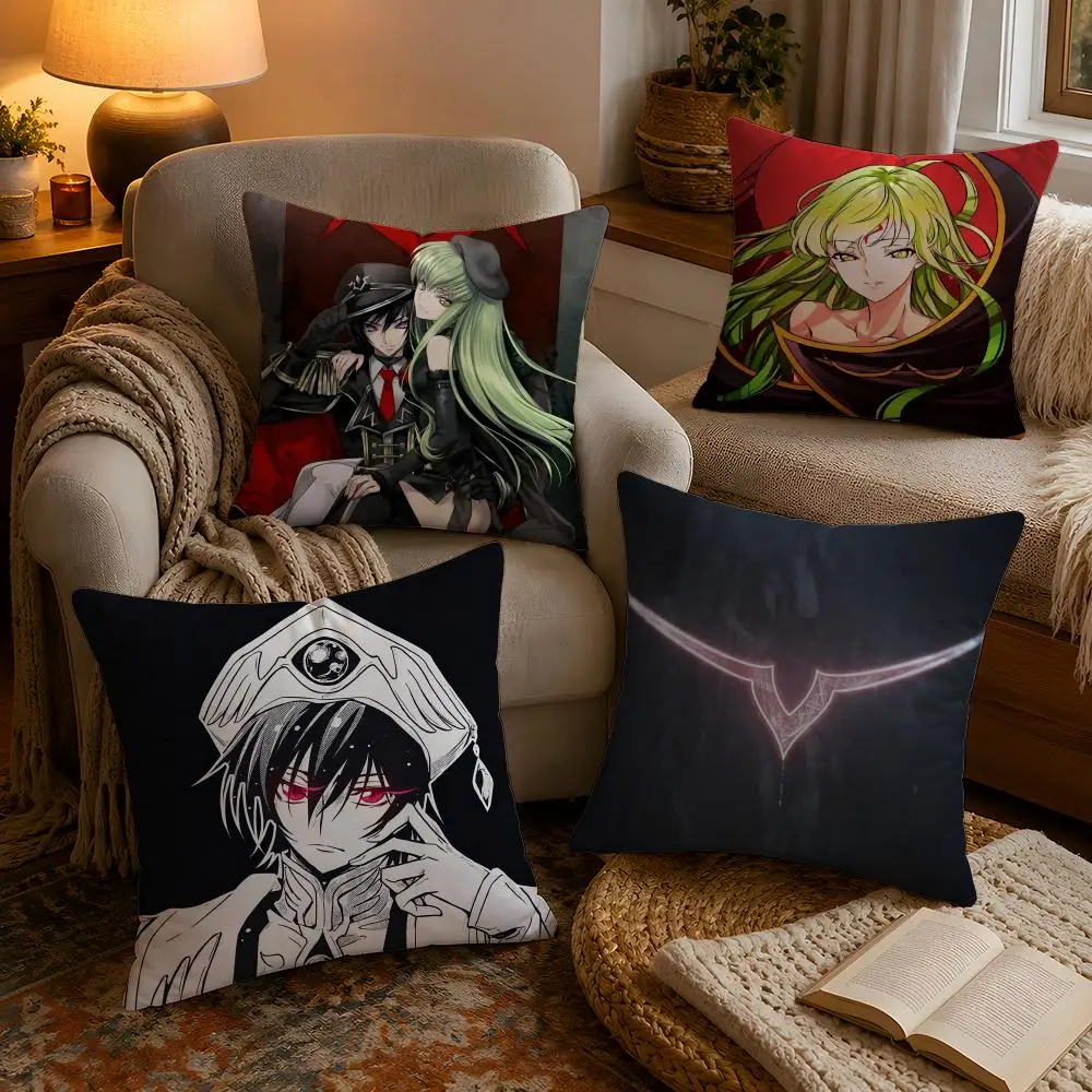 Classic Anime Code Geass Pillow Case Soft Plush Cushion Cover Double Print and Invisible Zipper for Sofa Home Car Use