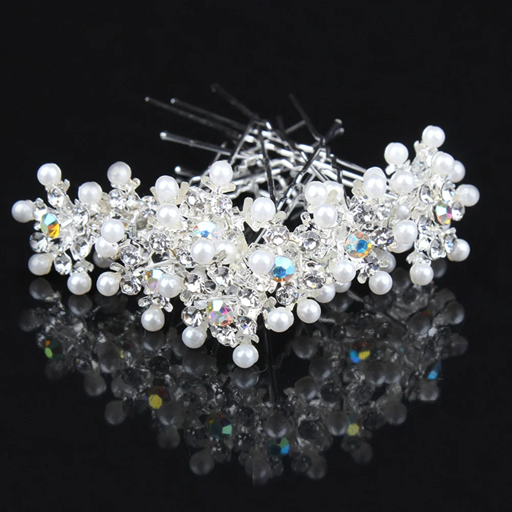 

10Pcs Snowflake Bridal Hair Pin U Shape Pearls Rhinestone Wedding Hair Accessories for Bride Bridesmaid Prom Party