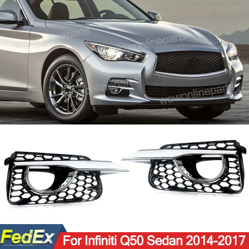 

Fog Light Lamp Grille Bezels Cover Pair For Infiniti Q50 Base 2014 2015 2016 2017 Fog Light Grill Mesh Chrome Trim