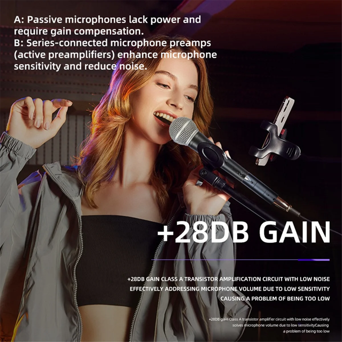 ABJQ DM3 Dynamic Microphone Preamplifier 28DB Gain Stage Speech Recording Lossless Sound Quality Mic Amplifier for Live