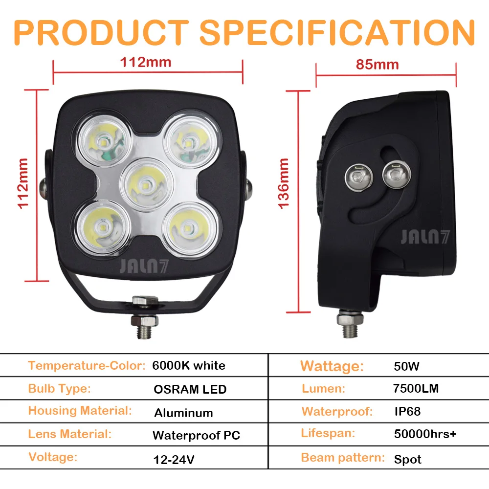 Hyperspot LED Offroad Light Pods 4.4Inch 50W 7500LM White Cube Spot Beam Jeep Wrangler 4x4 Motorhome ATV UTV Pickup Truck Tacoma