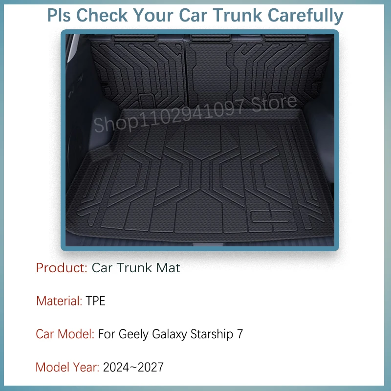 Car Trunk Mats For Geely Galaxy Starship 7 EM-i 2024~2027 Waterproof Pads Storage Cargo Liner BacK Seat Carpets Auto Accessories