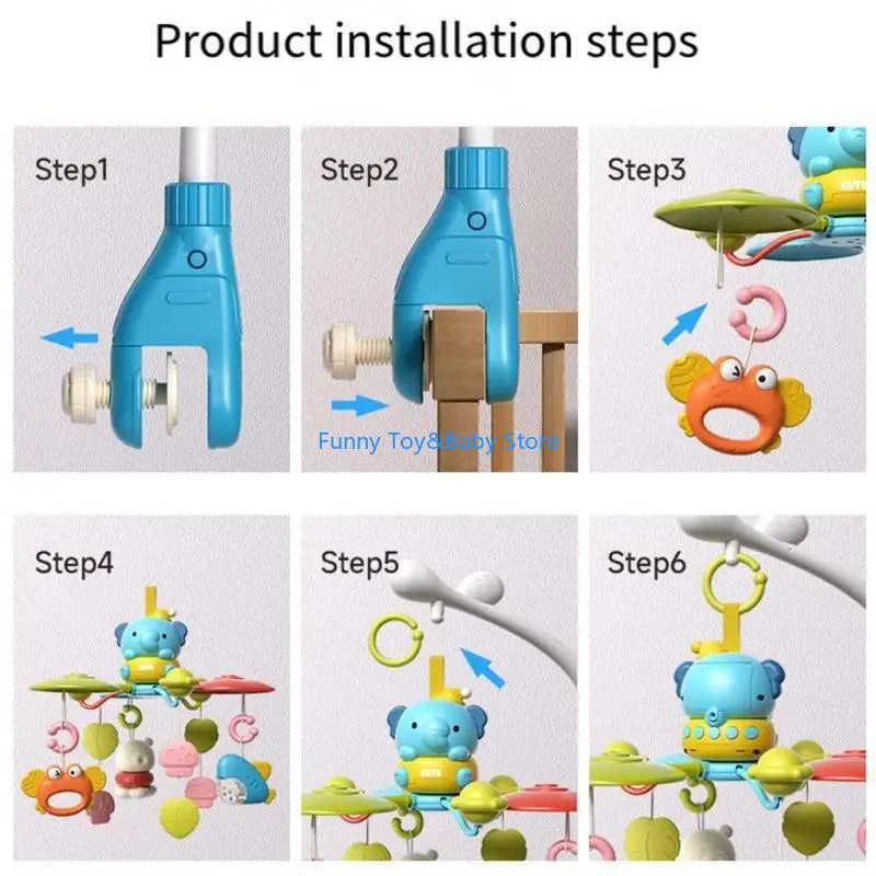 Cartone animato elefante scatola musicale presepe mobile rotante sonaglio giocattolo per bambini con musica calmante e visiva