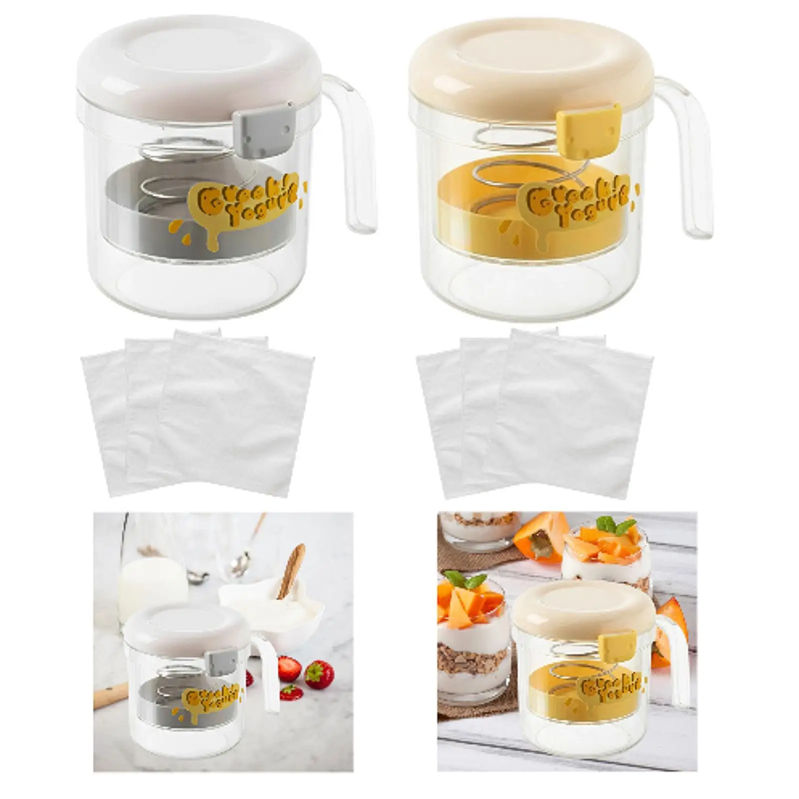 Colador de yogur, utensilio de cocina para alimentos, herramienta reutilizable con resorte de acero inoxidable con separador de suero de 3 malla, filtro de yogur, yogurtera