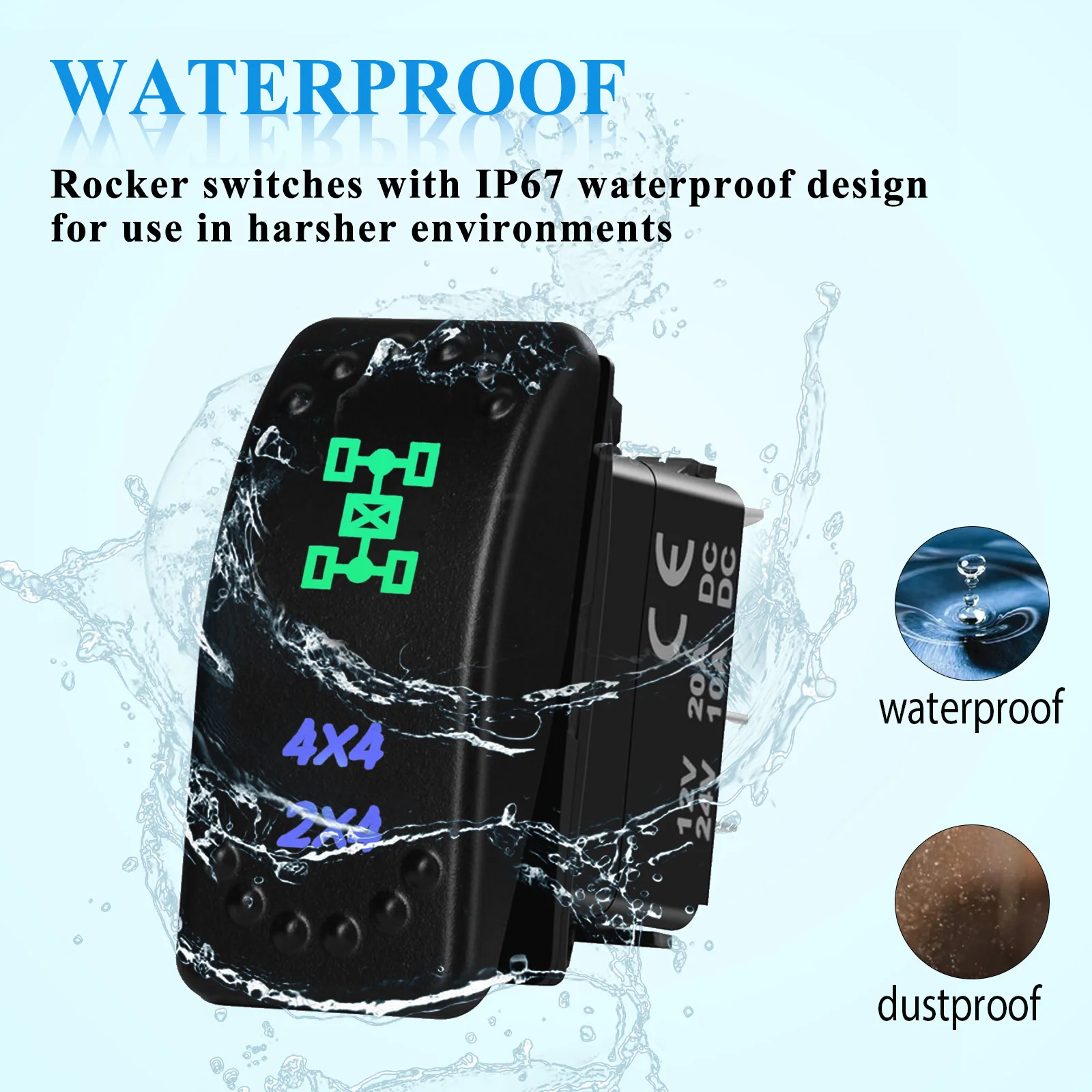12 فولت/24 فولت مقاوم للماء الروك التبديل 3P ON/OFF SPST 20A الأخضر الأزرق مصباح ليد لسيارة قارب ATV UTV 4x4 بولاريس RZR الحارس Can Am Jeep #4